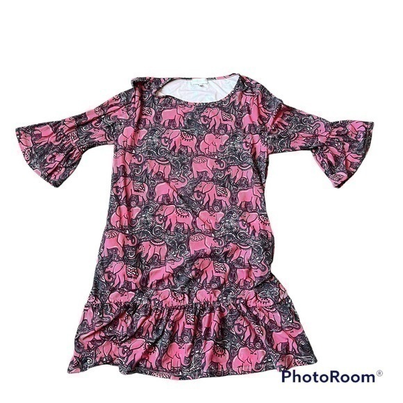 Simply Southern pink elephant ruffle dress with pockets and bell sleeves - Picture 1 of 9